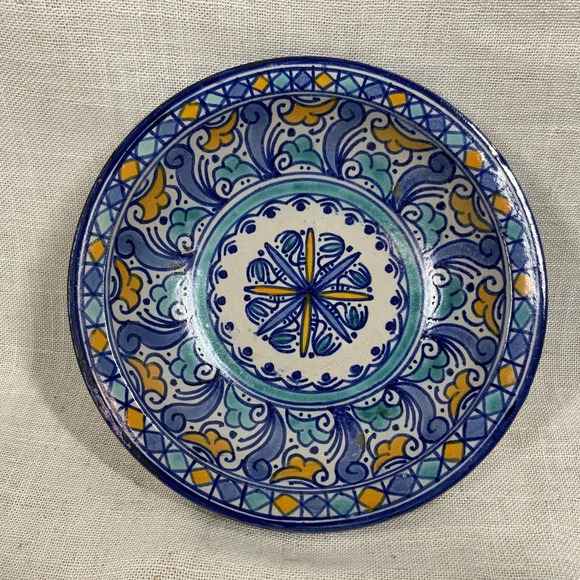 Other - VTG‎ Moroccan Bowl Hand Painted Fez? Pottery Ceramic Art Wall Art 7.75" Colorful